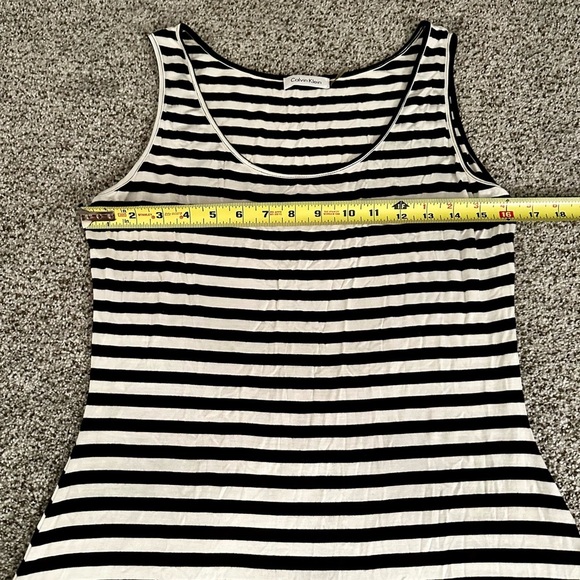 CALVIN KLEIN 10 M Asymmetrical Black & White Striped Knit Tank Dress R $69 - Picture 8 of 9